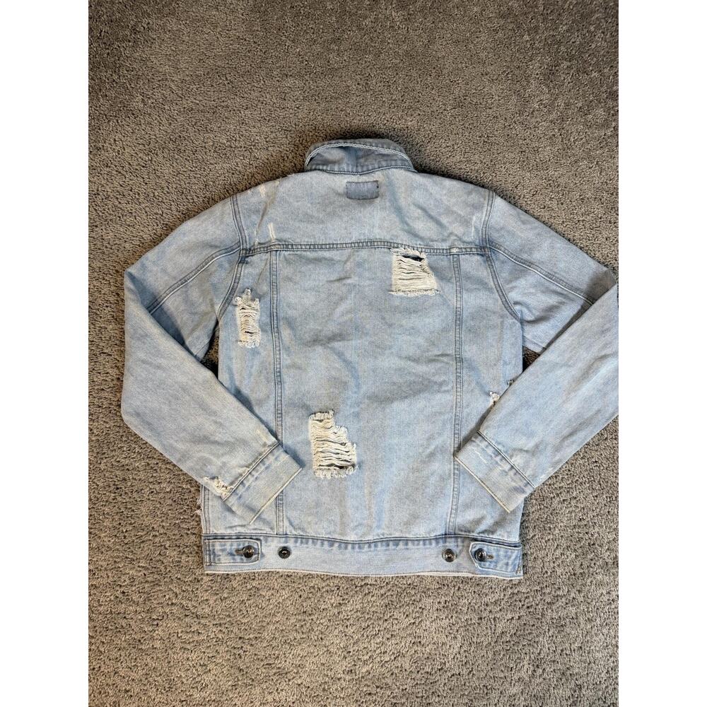 RUDE Jacket Mens M Blue Biker Denim Distressed Collared Button Pockets - Picture 5 of 10
